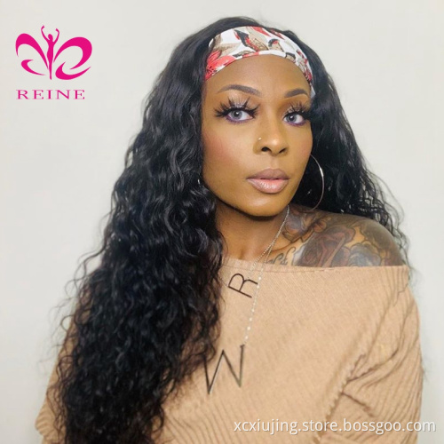 Full Cuticle Curly Headband Wigs Human Hair GlueLess None Lace 10A Virgin Peruvian Head Band double drawn human hair wigs